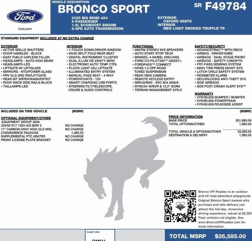 new 2025 Ford Bronco Sport car, priced at $30,572