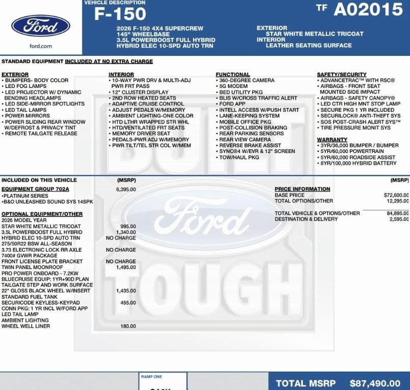 new 2026 Ford F-150 car, priced at $78,569