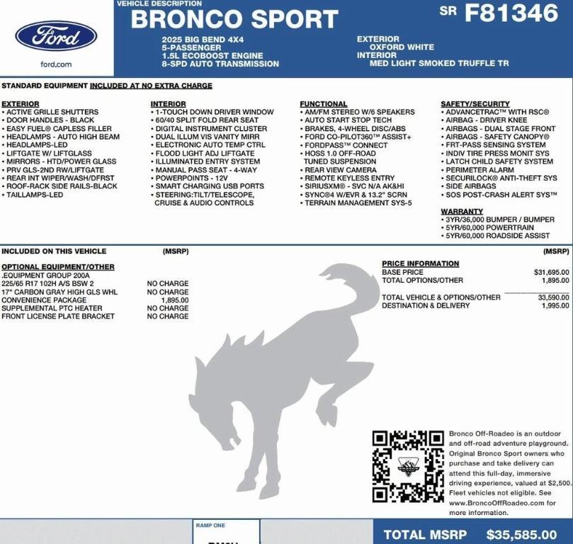 new 2025 Ford Bronco Sport car, priced at $30,567
