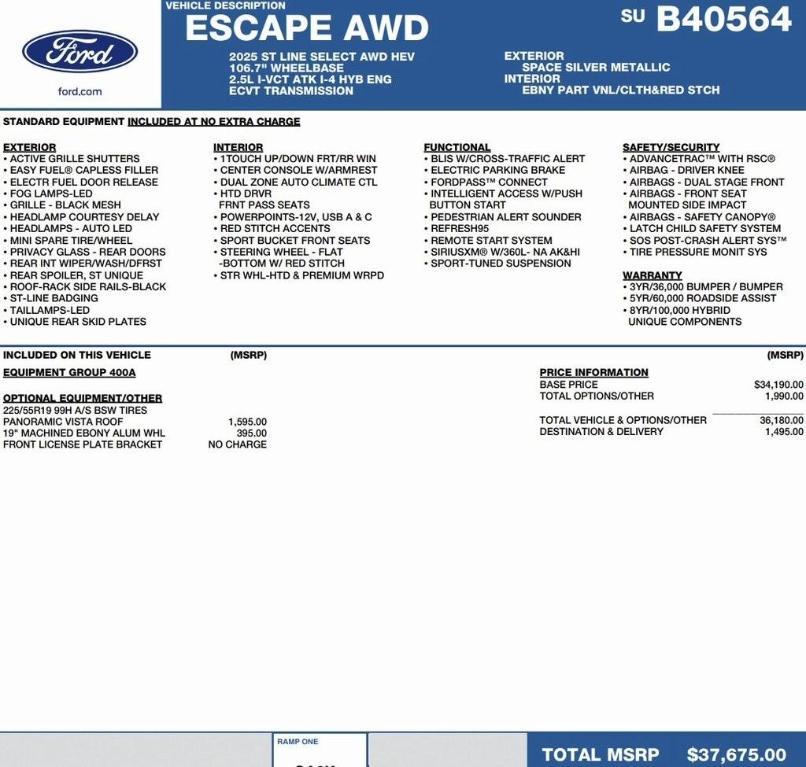 new 2025 Ford Escape car, priced at $30,022
