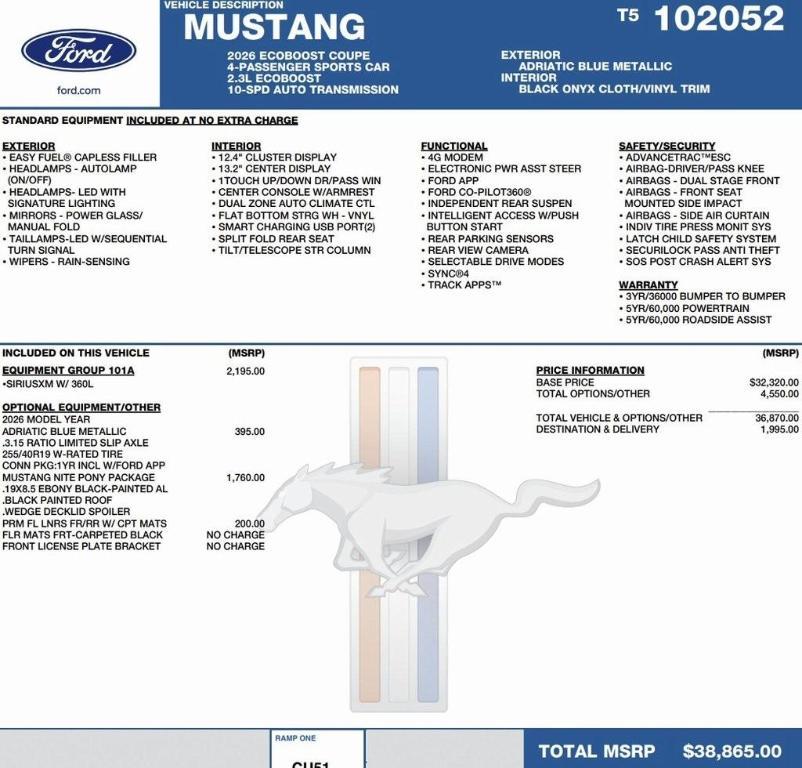 new 2026 Ford Mustang car, priced at $35,118