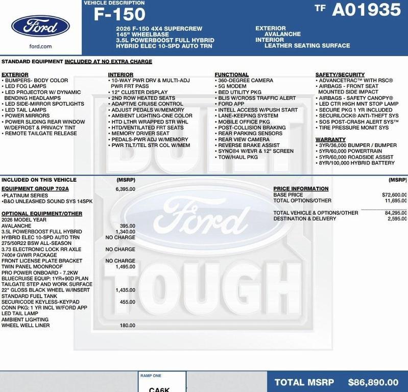 new 2026 Ford F-150 car, priced at $79,535