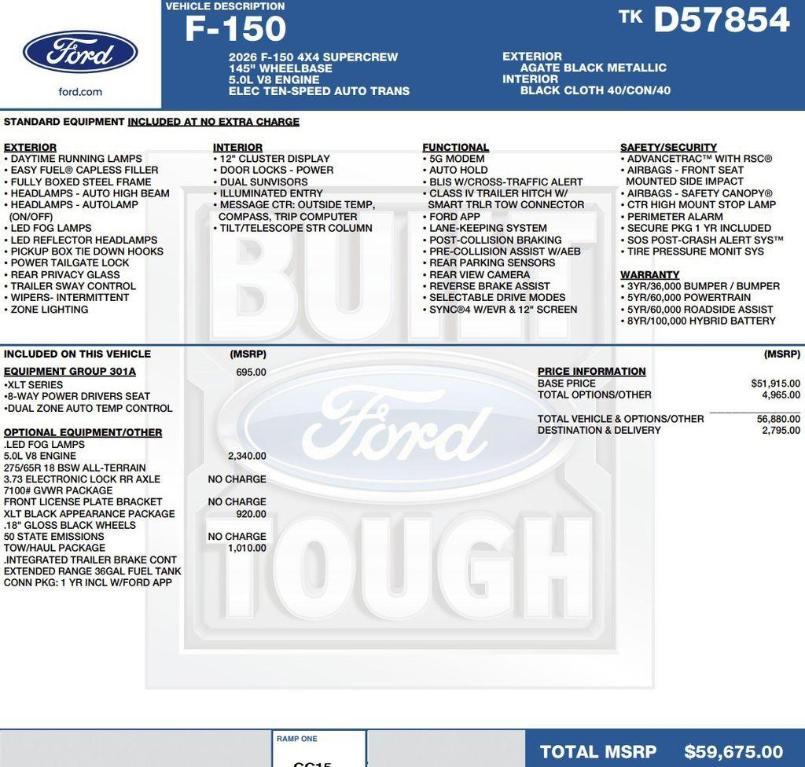 new 2026 Ford F-150 car, priced at $49,832