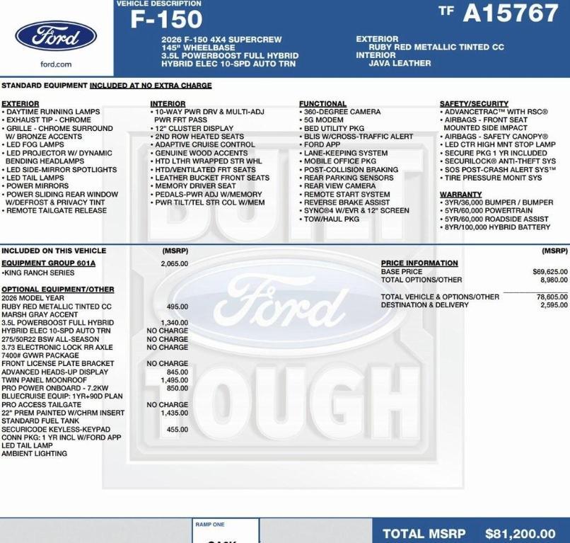 new 2026 Ford F-150 car, priced at $72,897