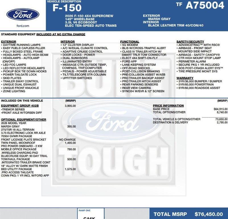 new 2026 Ford F-150 car, priced at $69,807