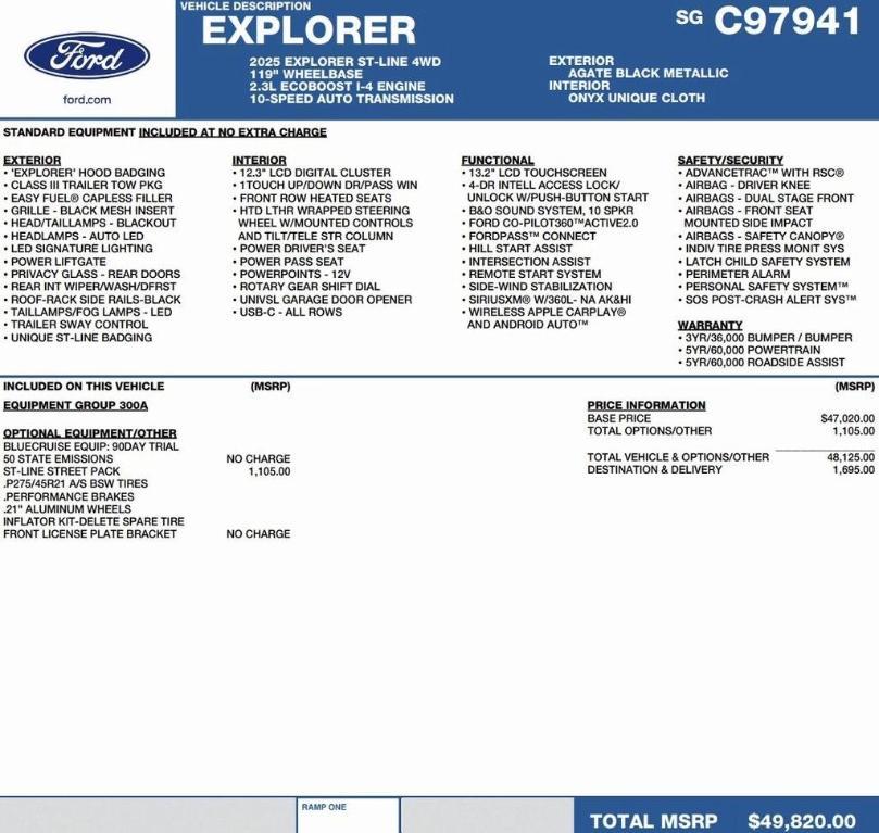 new 2025 Ford Explorer car, priced at $41,983