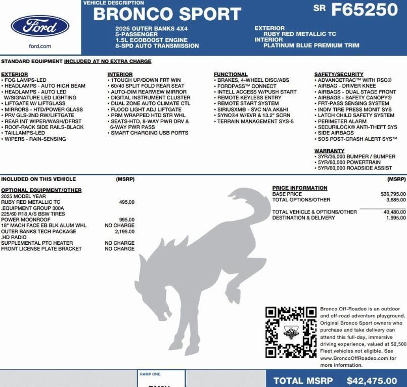 new 2025 Ford Bronco Sport car, priced at $35,215