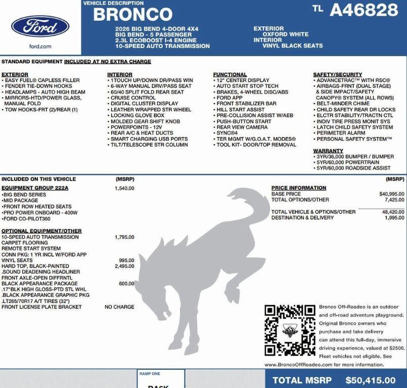 new 2026 Ford Bronco car, priced at $51,469