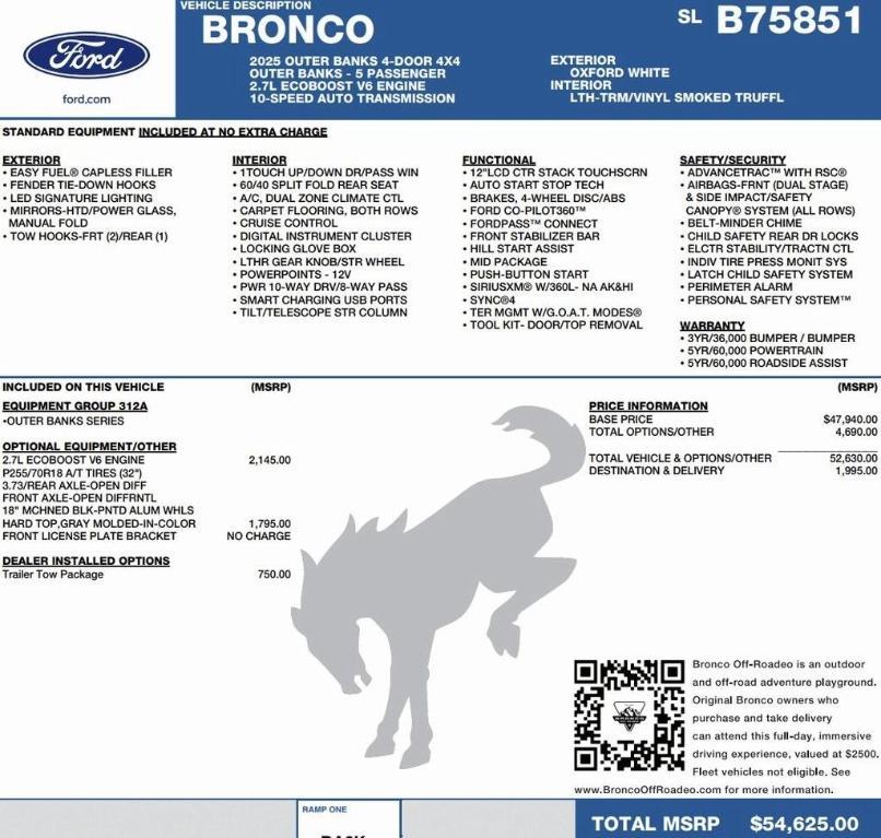new 2025 Ford Bronco car, priced at $47,179