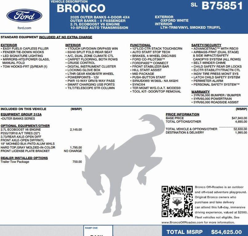 new 2025 Ford Bronco car, priced at $45,429