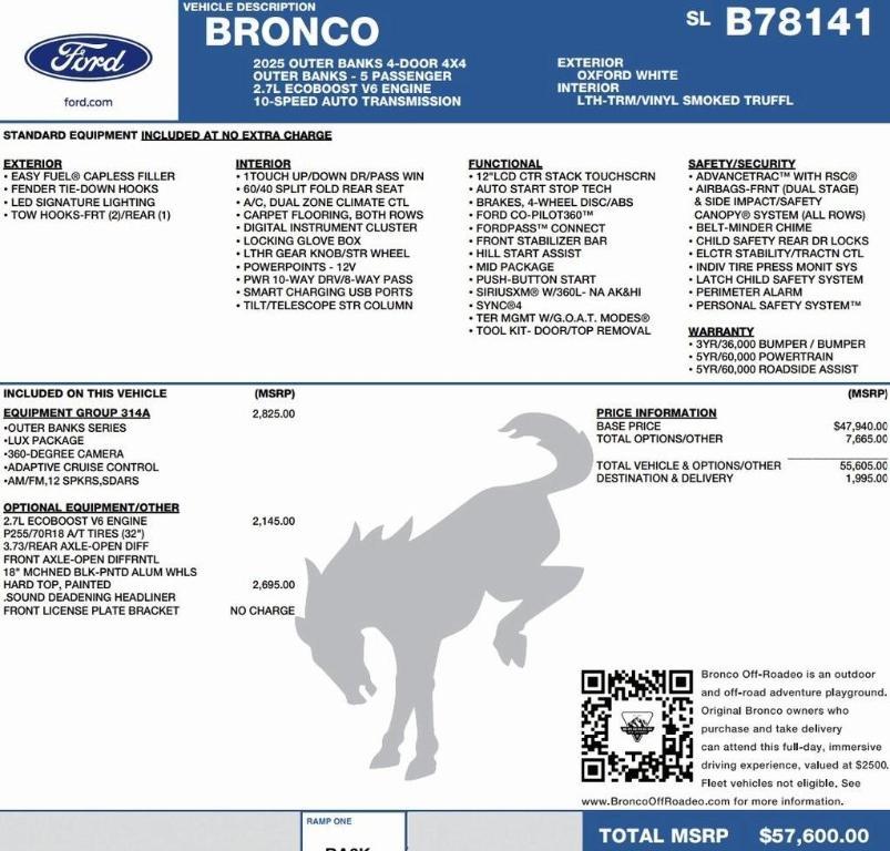 new 2025 Ford Bronco car, priced at $49,923