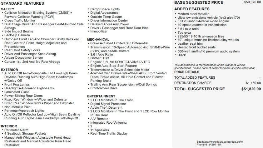 used 2024 Honda Odyssey car, priced at $37,995