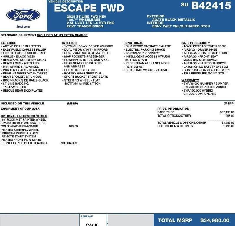 new 2025 Ford Escape car, priced at $27,509