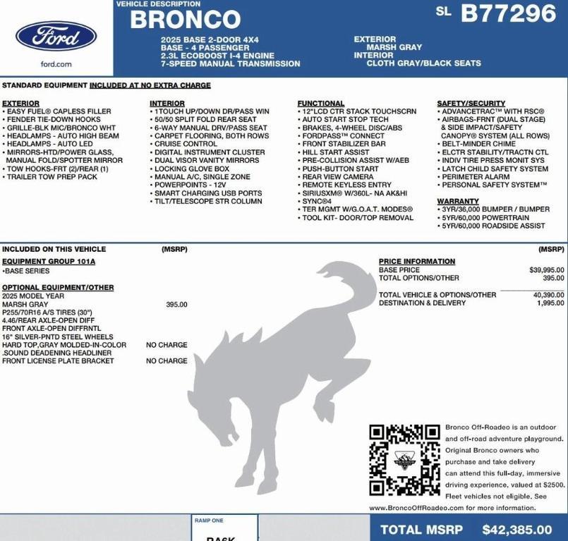 new 2025 Ford Bronco car, priced at $36,516