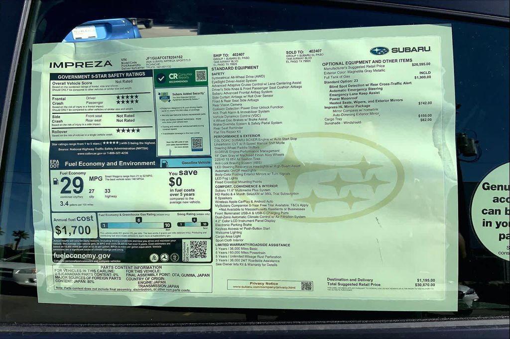 new 2026 Subaru Impreza car, priced at $30,670