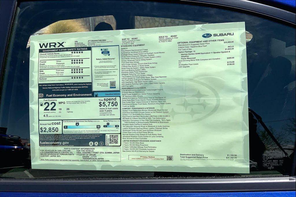 new 2026 Subaru WRX car, priced at $36,349