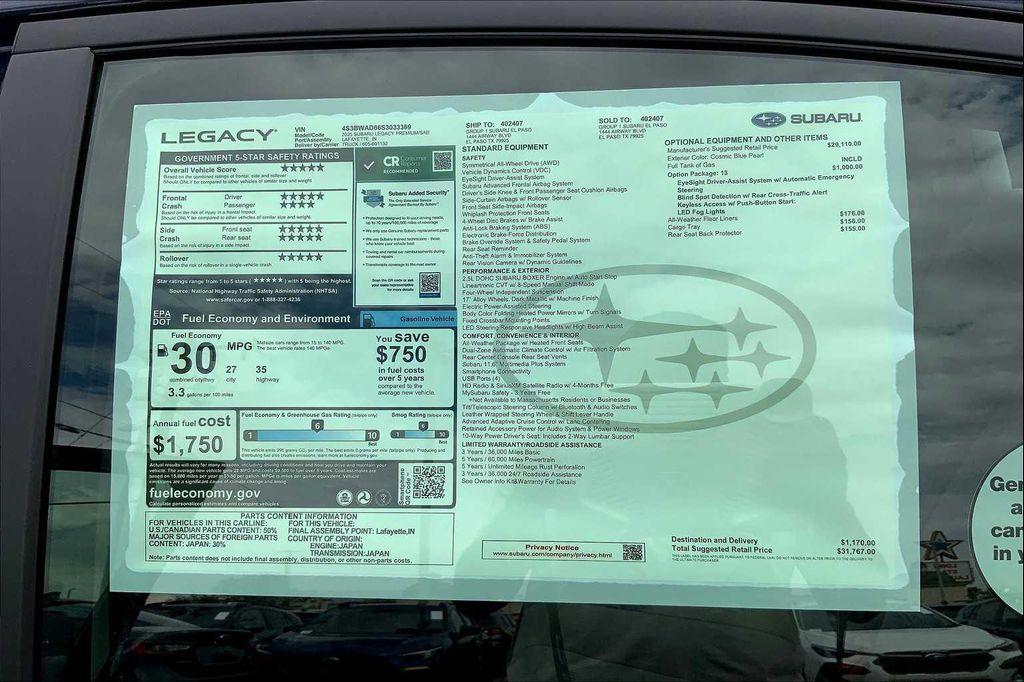 new 2025 Subaru Legacy car, priced at $31,767
