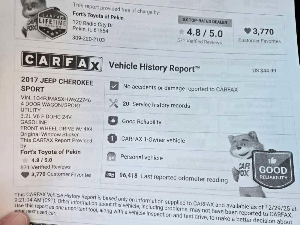 used 2017 Jeep Cherokee car, priced at $13,500