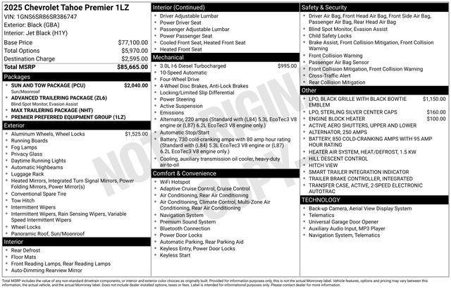 new 2025 Chevrolet Tahoe car, priced at $80,815