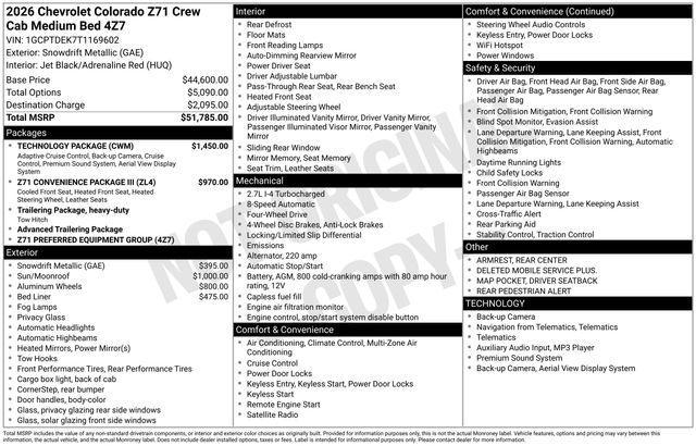 new 2026 Chevrolet Colorado car, priced at $48,827