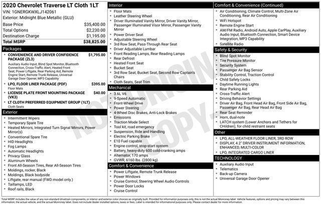 used 2020 Chevrolet Traverse car, priced at $15,514