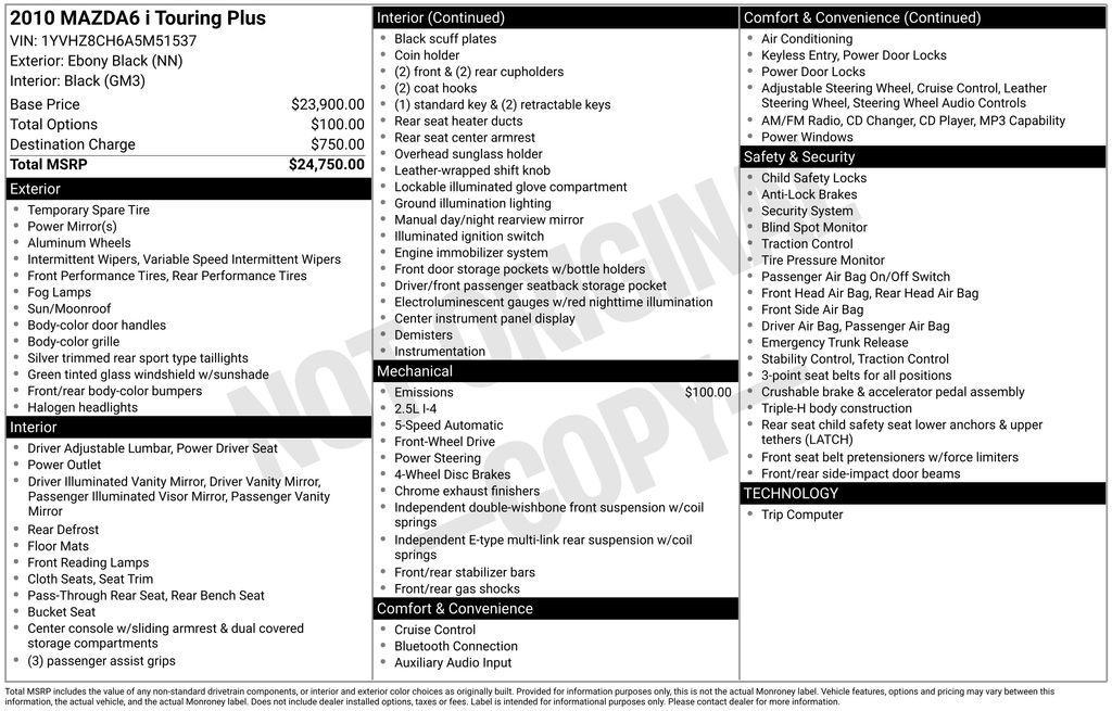 used 2010 Mazda Mazda6 car, priced at $6,254