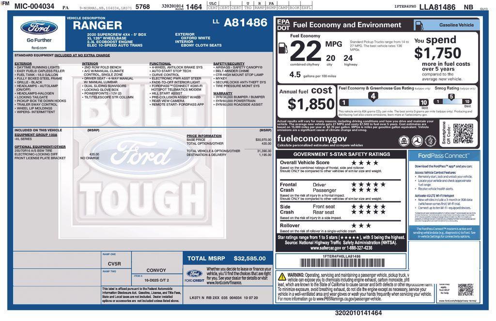 used 2020 Ford Ranger car, priced at $25,229