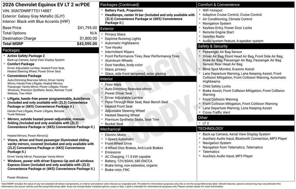 new 2026 Chevrolet Equinox EV car, priced at $35,595