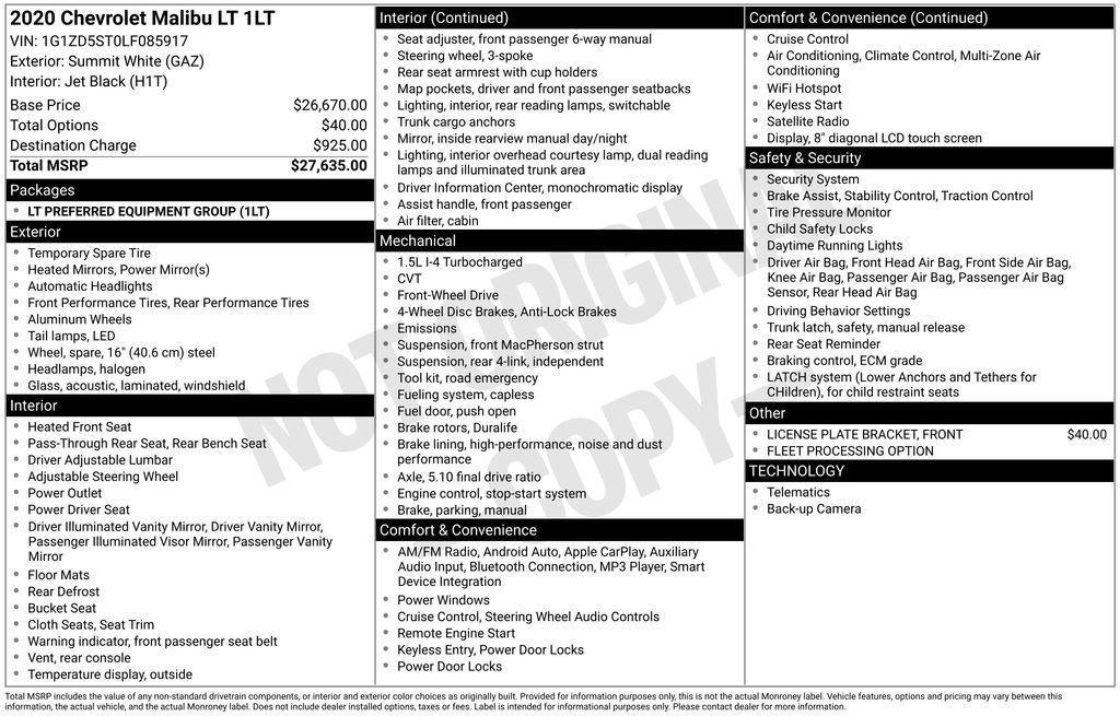 used 2020 Chevrolet Malibu car, priced at $18,267