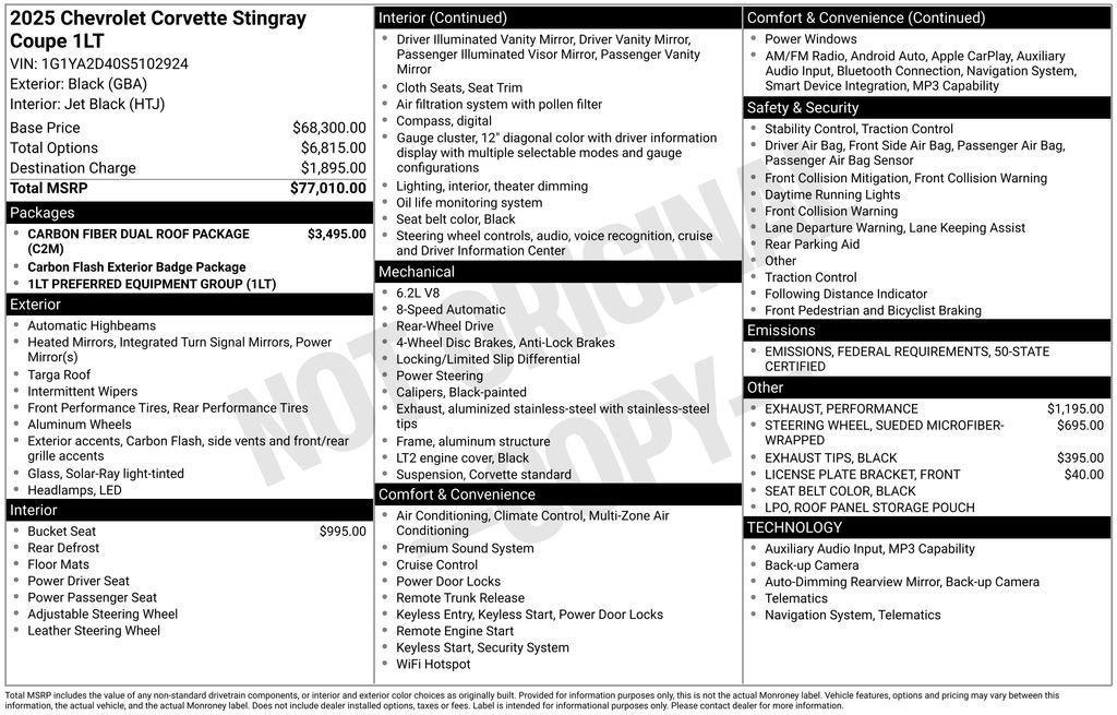 used 2025 Chevrolet Corvette car, priced at $66,900