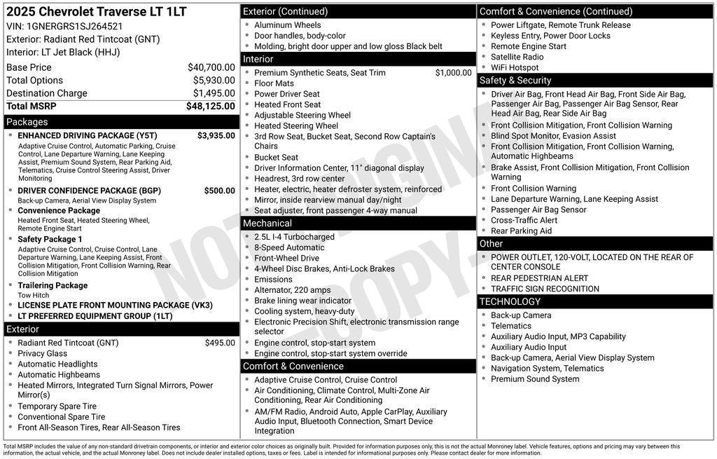 new 2025 Chevrolet Traverse car, priced at $44,625