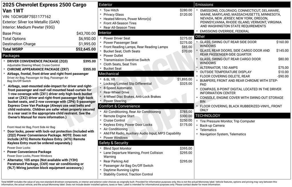 new 2025 Chevrolet Express 2500 car, priced at $99,015