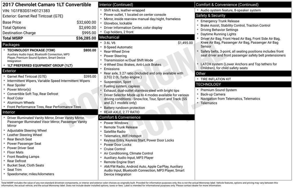 used 2017 Chevrolet Camaro car, priced at $20,995