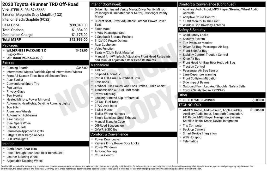 used 2020 Toyota 4Runner car, priced at $20,900