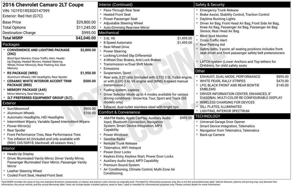 used 2016 Chevrolet Camaro car, priced at $23,000