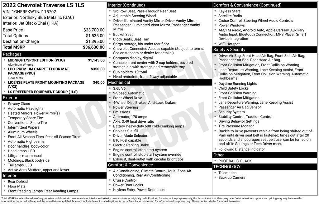 used 2022 Chevrolet Traverse car, priced at $18,363