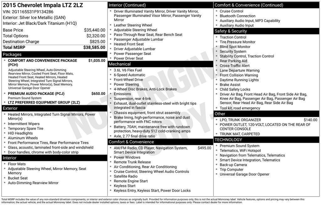 used 2015 Chevrolet Impala car, priced at $17,995