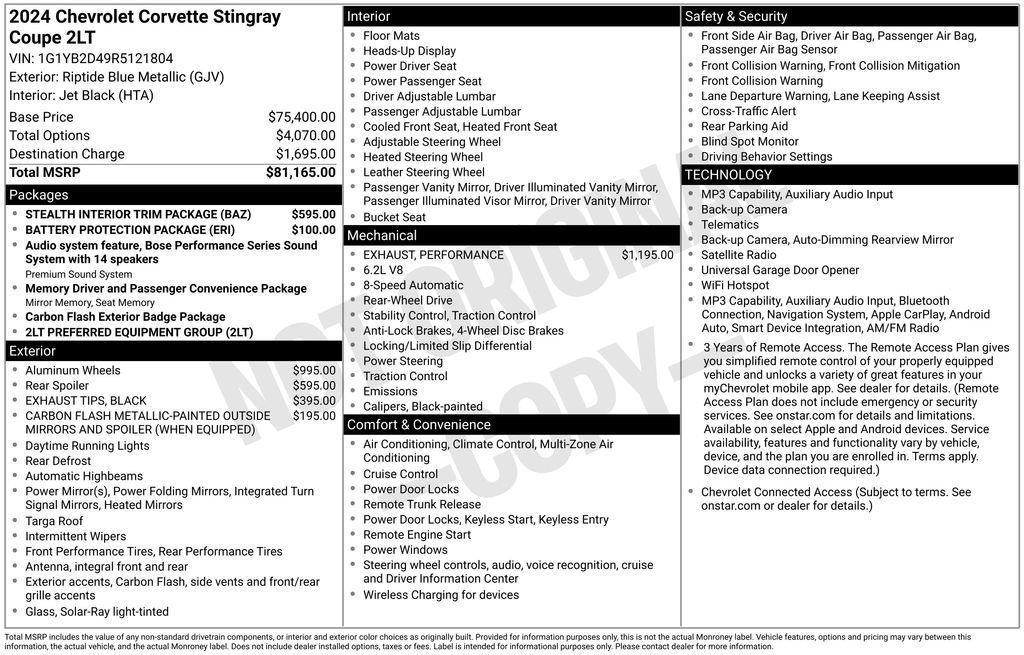 used 2024 Chevrolet Corvette car, priced at $69,799