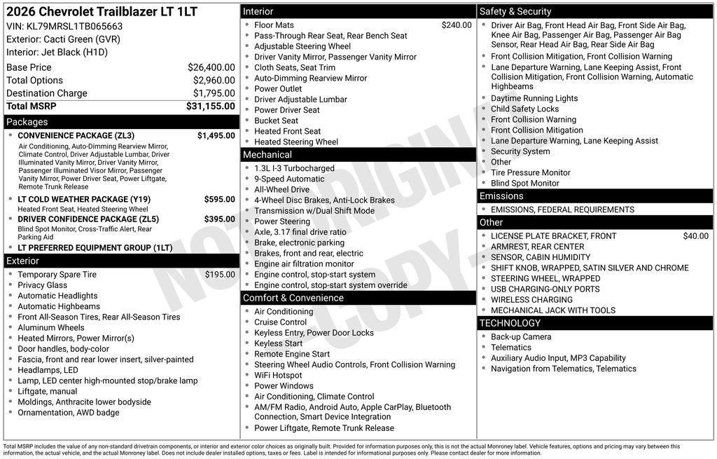 new 2026 Chevrolet TrailBlazer car, priced at $30,115