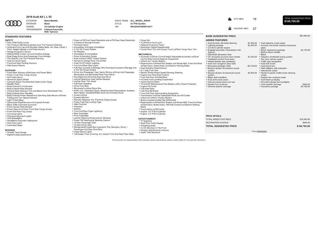 used 2019 Audi A8 car, priced at $27,399