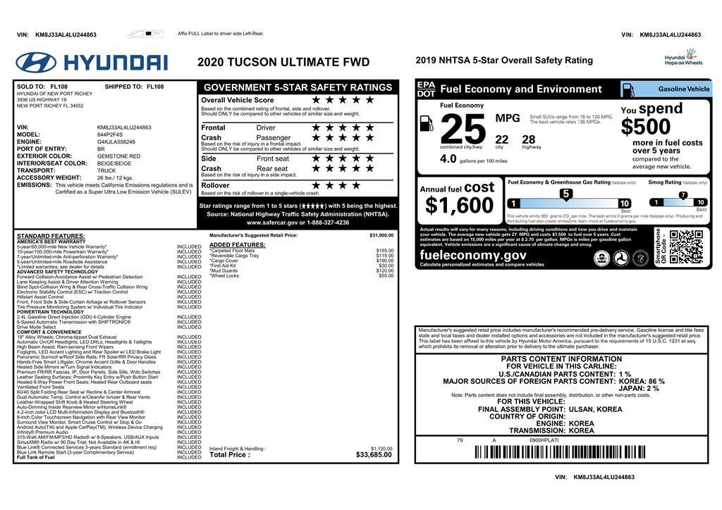 used 2020 Hyundai Tucson car, priced at $17,999