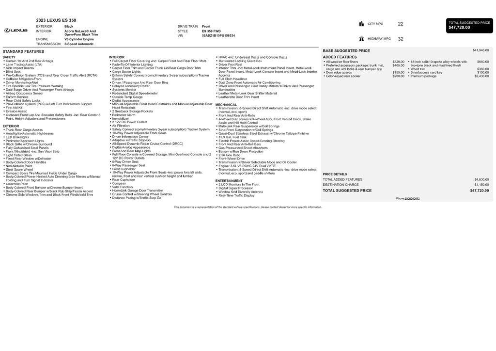 used 2023 Lexus ES 350 car, priced at $30,497