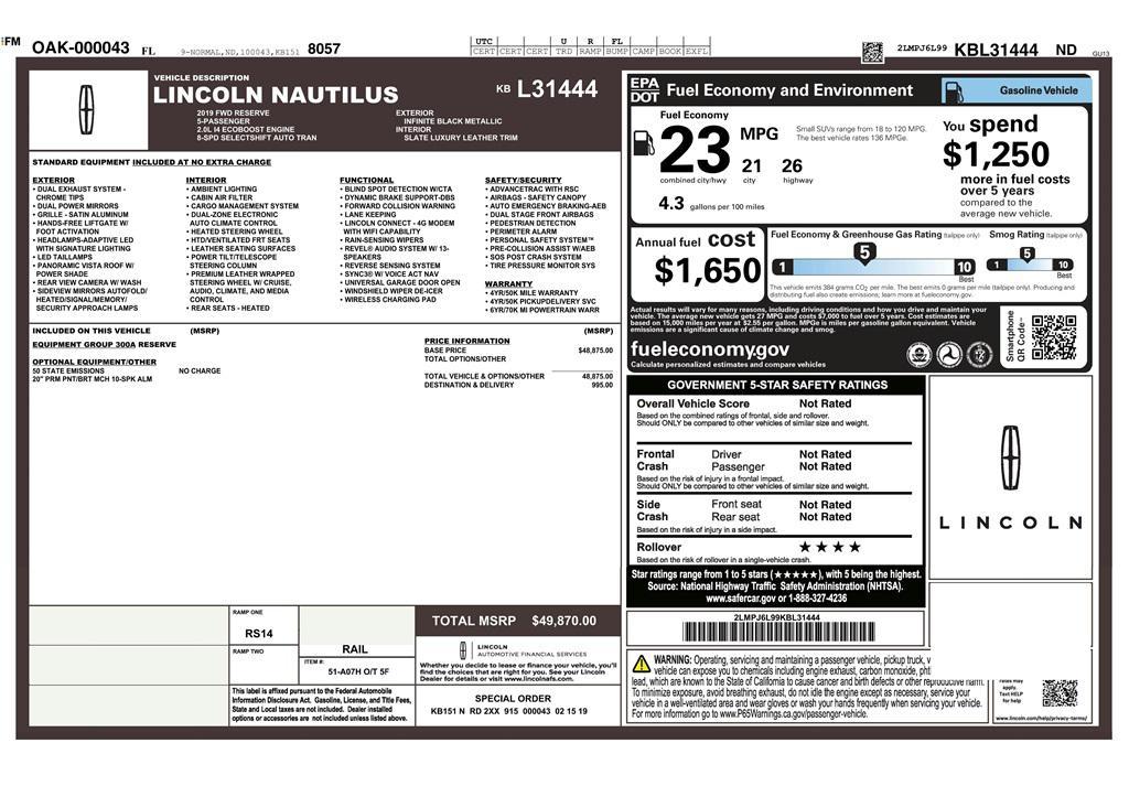 used 2019 Lincoln Nautilus car, priced at $18,499