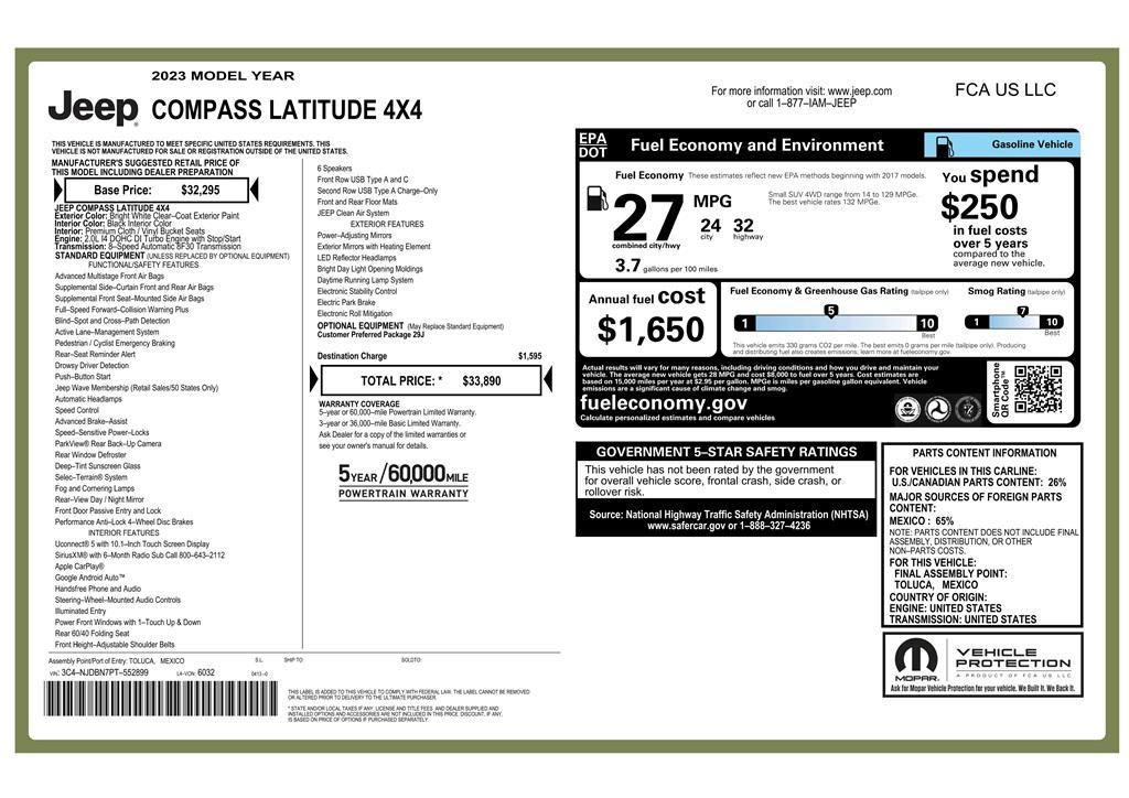 used 2023 Jeep Compass car, priced at $17,499