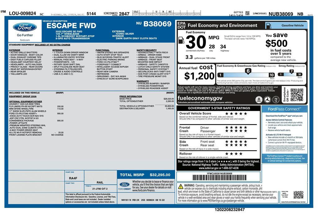 used 2022 Ford Escape car, priced at $13,250