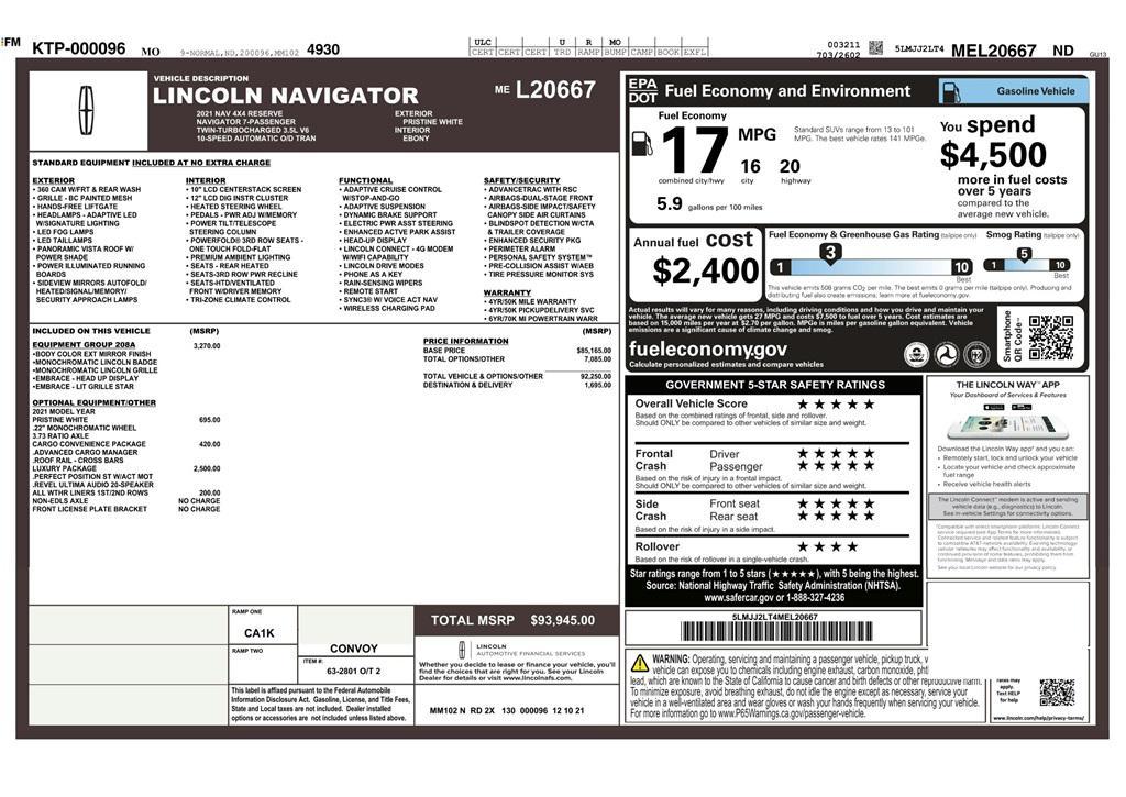 used 2021 Lincoln Navigator car, priced at $39,399