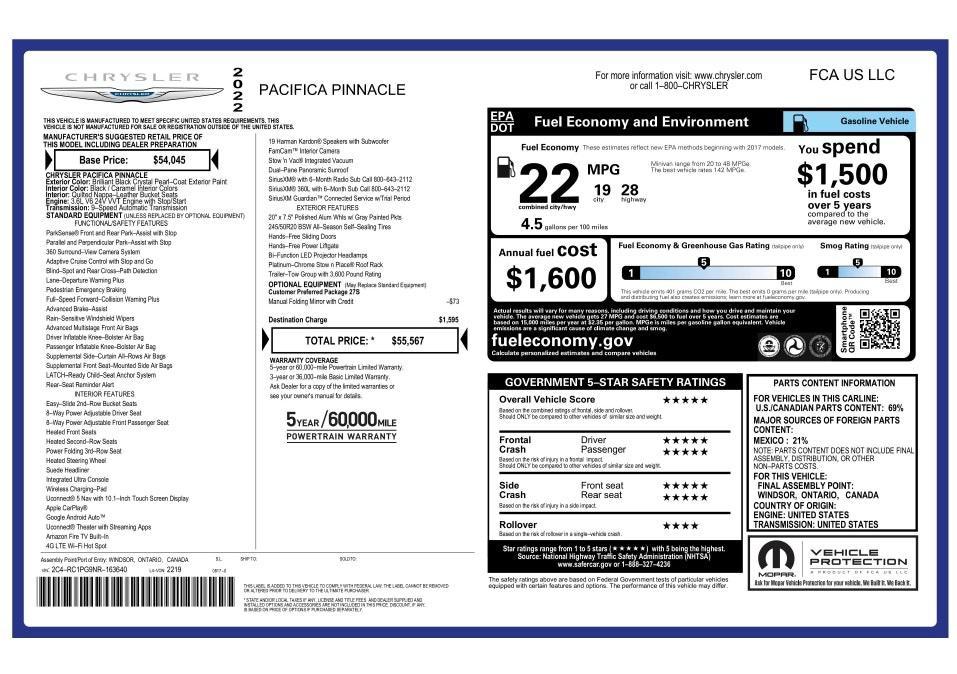 used 2022 Chrysler Pacifica car, priced at $32,900