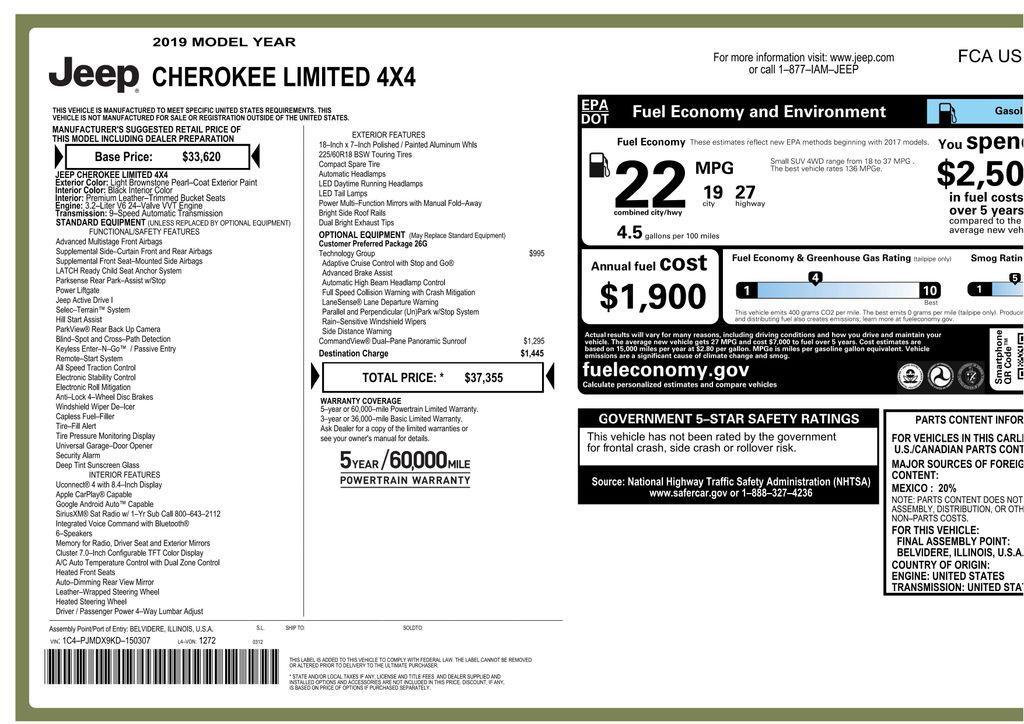 used 2019 Jeep Cherokee car, priced at $13,499