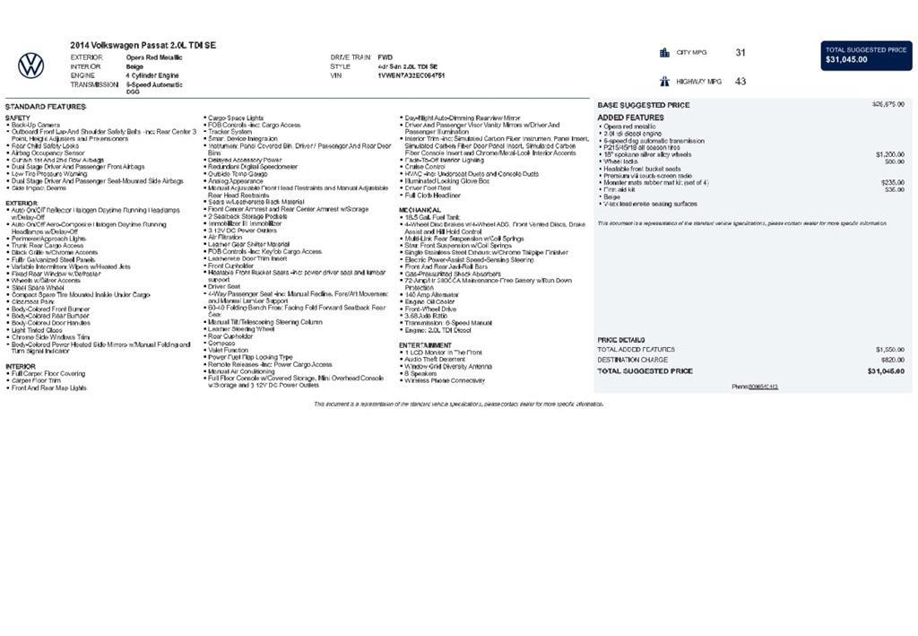 used 2014 Volkswagen Passat car, priced at $6,699