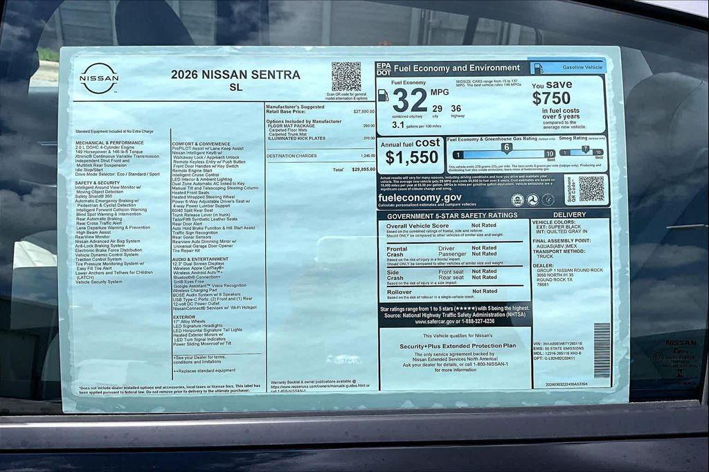 new 2026 Nissan Sentra car, priced at $29,620